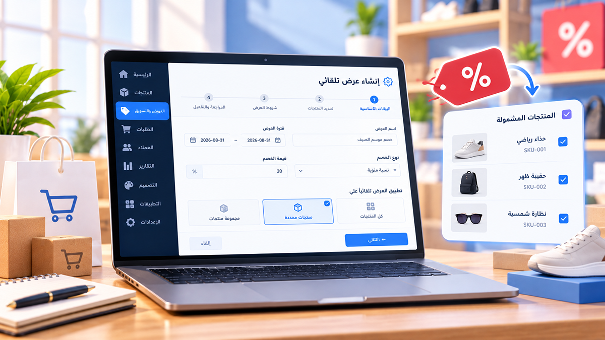 إنشاء عرض تلقائي وتحديد المنتجات المشمولة